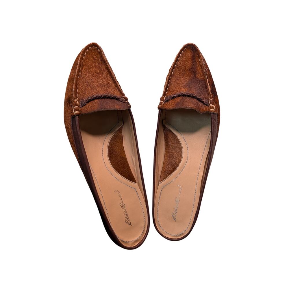 Eddie Bauer Pony Hair Leather Low-Heel Mule Loafers Brown W7 Brazil Western Boho